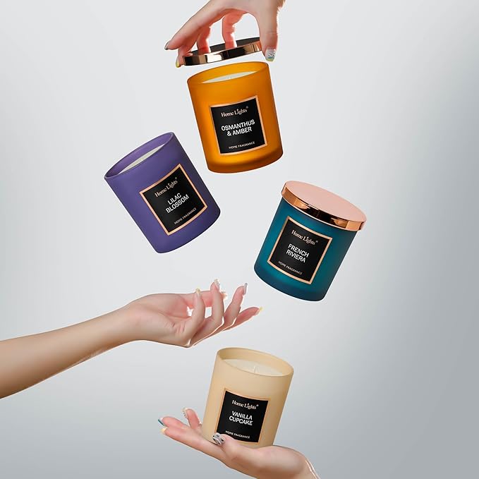 HomeLights Scented Candle Gift Set, Natural Soy Wax Candles, 4 Pack Long Lasting Up 140 Hours, Aromatherapy Candles for Women Men Birthday Thanksgiving Christmas - Bloomnest