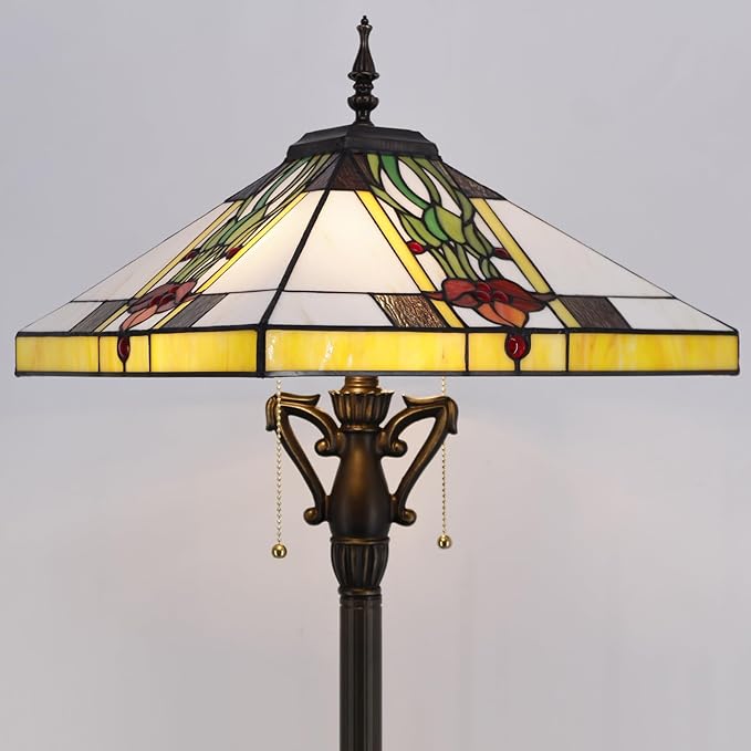 Tiffany Floor Lamp Tulip Flower Mission Style Stained Glass Standing Reading Light 16X16X64 Inch - Bloomnest