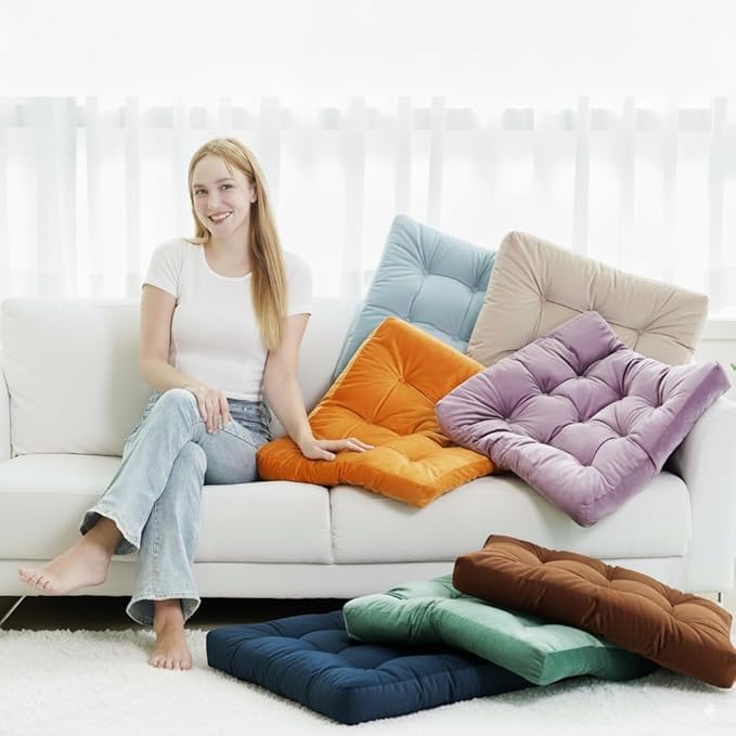 Velvet Floor Pillow,Square Large Pillows Seating for Adults, Tufted Cushions for Meditation Yoga Tatami Living Room Chair Booster Machine-Washable & Dryer-Safe, Lavender, 22x22 Inch - Bloomnest