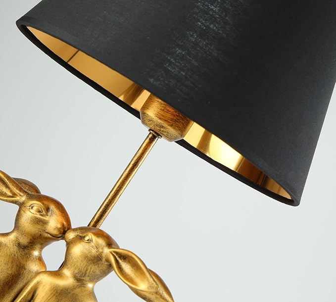 Kissing Bunny Lamp,H16ins Resin Gold Rabbit Table Lamp,Bedroom Bunny Night Light, Energy Efficient Nightstand Lamp,as Present for Belover (Small Black Shade) - Bloomnest