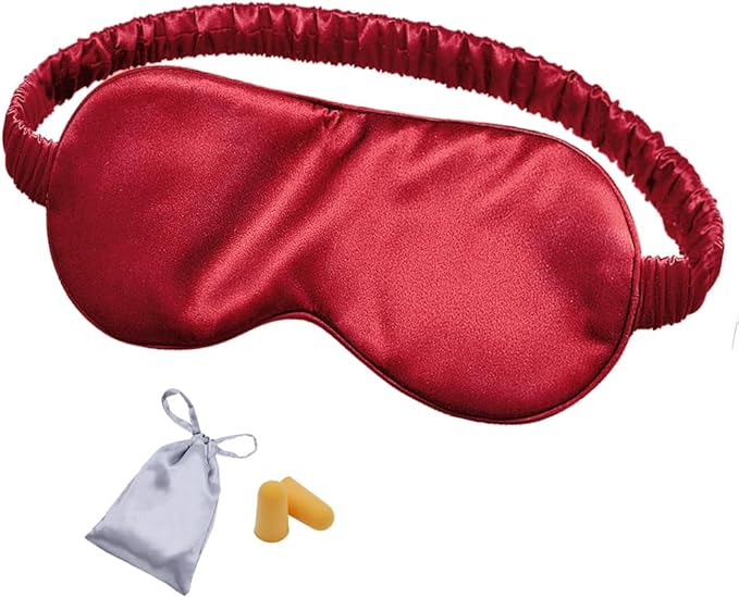 Silk Sleep Mask Eye Mask Blindfold with Double Layer Silk Filling and Elastic Strap for Full Night's Sleep, Travel and Nap, Soft Eye Cover Eyeshade with Luxury Bag and Ear Plugs by OLESILK (Burgundy) - Bloomnest