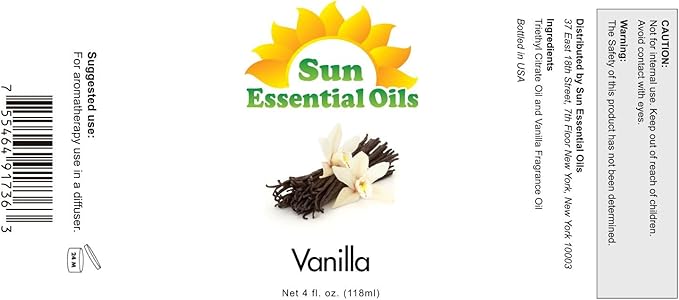 Sun Essential Oils - Vanilla Essential Oil 4 oz with Dropper for Diffuser, Skin, Hair, Humidifier & Aromatherapy Massage, Scent for Candle, Lotion & Soap Making & Room Freshener - Bloomnest