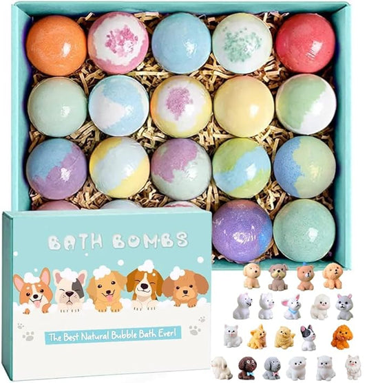 Bath Bombs for Kids with Surprise Inside for Girls Boys Toddlers, 20 Pack Organic Kids Bath Bombs with Puppy Dolls Inside, Kids Safe Handmade Bubble Bath Fizzies, Ideal Birthday Christmas Gift Set - Bloomnest