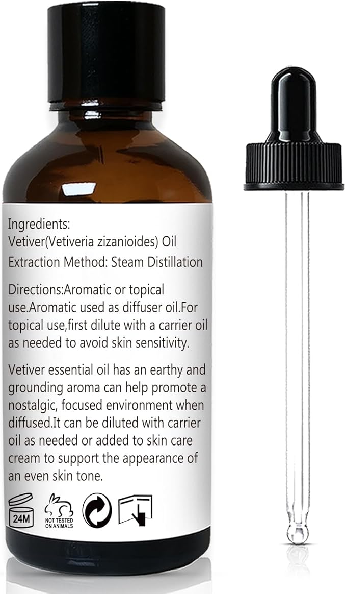 Vetiver Essential Oil 1 Oz - 100% Pure & Natural Vetiver Oil for Diffuser, Aromatherapy, Skin, Hair, Massage, Relaxing Scent - Bloomnest