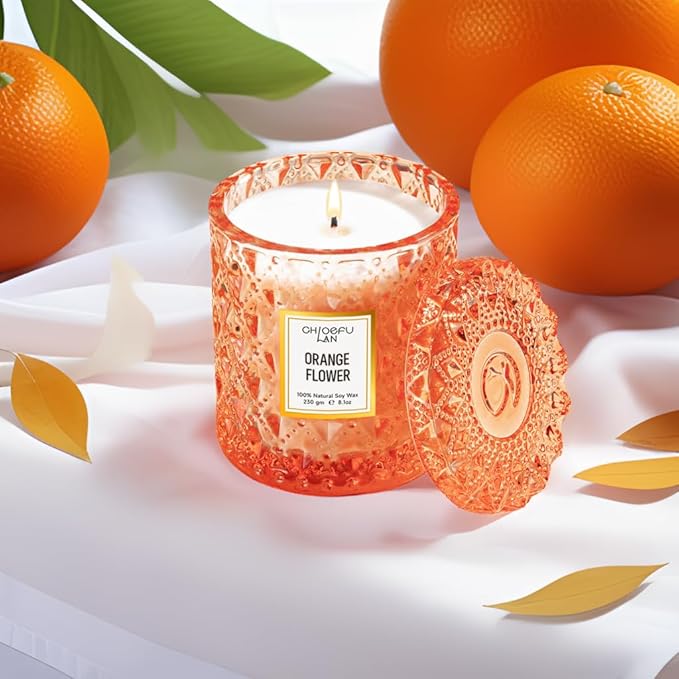 Chloefu LAN Orange Blossom Candle, Natural Soy Scented Candles for Stress Relief, Holiday Candle Gifts, 55 Hours Smokeless Long Lasting Burning, Great Gift for Women & Men - Bloomnest