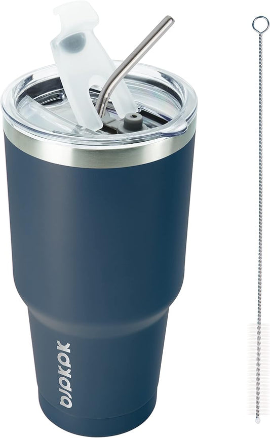 BJPKPK 30 oz Tumbler with Lid and Straw Stainless Steel Double Wall Vacuum Insulated Tumblers,Navy Blue - Bloomnest