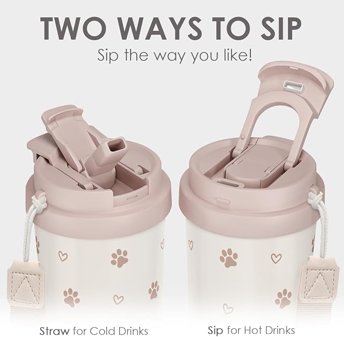 Paw Print Tumbler - Stainless Steel 2-in-1 Lid Coffee Tumbler 18 oz, Insulated Travel Mug Gift for Dog Mom Dog Lovers Women Girls Teens, Birthday Christmas - Bloomnest