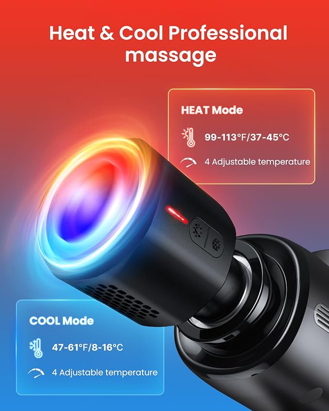 RENPHO Massage Gun Deep Tissue with Heat and Cold Head, Handheld Muscle Massager Therapy with Carry Case, Percussion Body Masajeador for Men Women Athletes Back Upgrade, Active Thermacool - Bloomnest