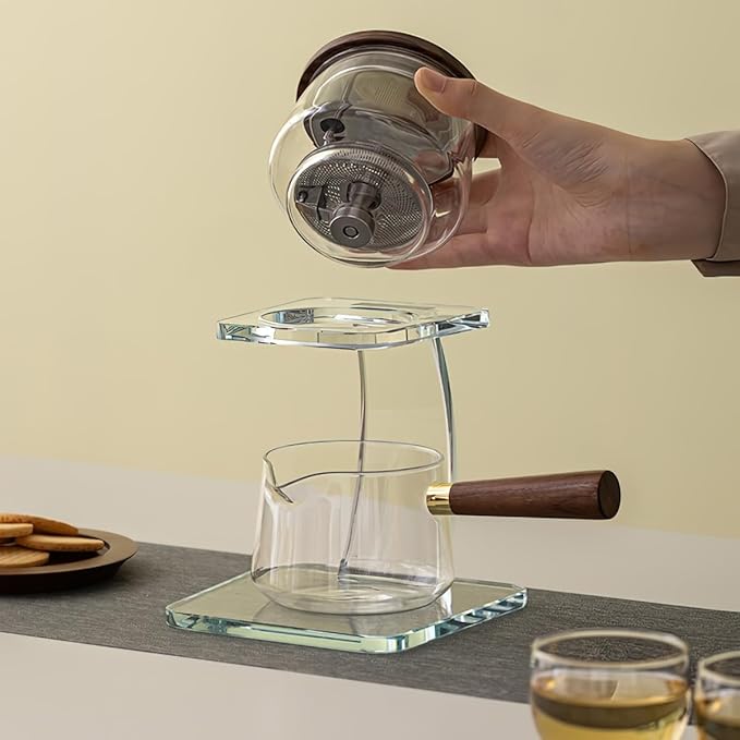 Semi-Automatic Glass Teapot,Magnetic Water Separation Kungfu TeaPot, Heat Resistant Magical Teapot, High Borosilicate Glass Tea Set Coffee Set, Glass Magic Pot for Holiday Gifts (Yun qu TeaSet Clear) - Bloomnest