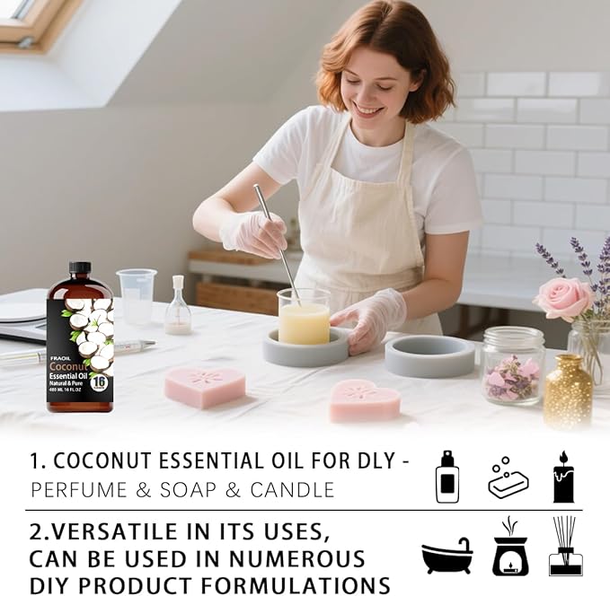 Coconut Essential Oil, Coconut Oil 16 Fl Oz 480 ML for Diffuser Humidifier Yoga Cleaning DIY Candle Soap Making Perfume Gift for Women Essential Oils - Bloomnest