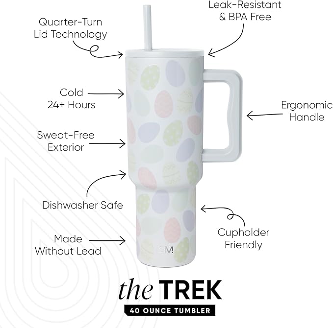 Simple Modern Easter 40 oz Trek Tumbler with Handle and Straw Lid | Cup Holder Friendly Insulated Stainless Steel Travel Mug | Easter Eggs SimpleModern
