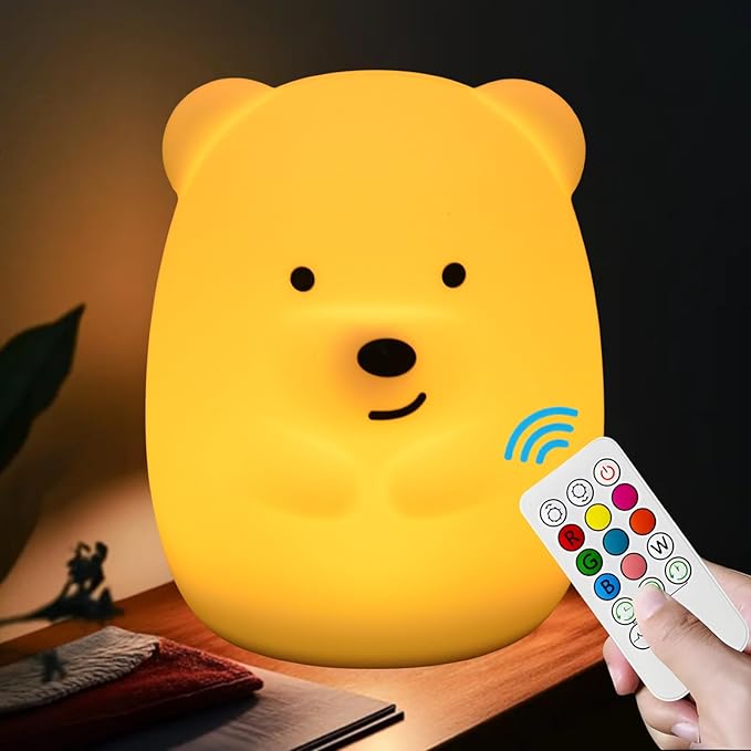 Night Lights Bear Light for Children's Room Portable Night Light for Kids Animal Lights for Girls and Boys Lamps for Bedroom Adjustable Brightness & Color Time Setting Gift - Medium - Bloomnest