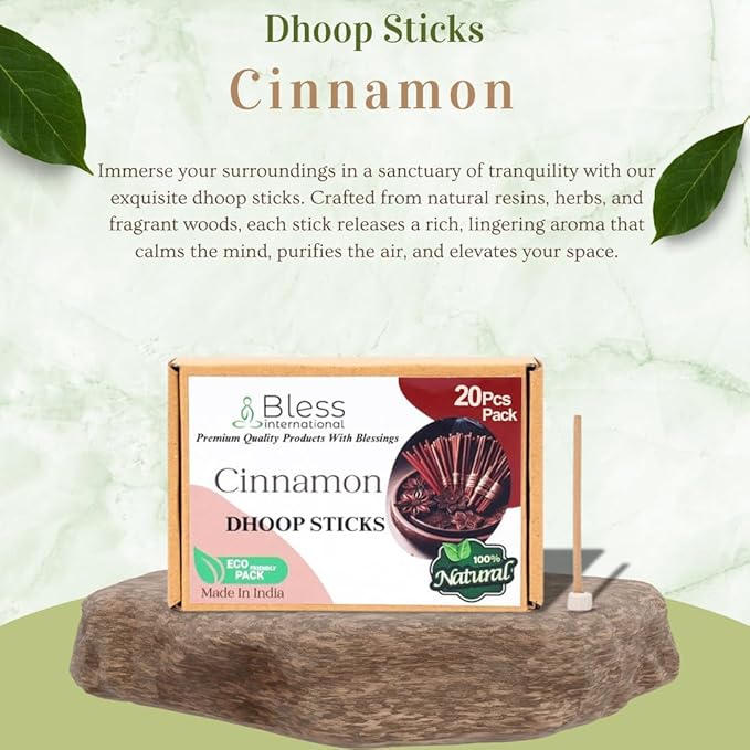 Bless-International Cinnamon-100%-Natural-Incense-Bambooless-Dhoop-Sticks Handmade-Organic-Chemicals-Free for-Purification-Relaxation-Positivity-Yoga-Meditation The-Best-scents-4.5-Inches-20-Sticks