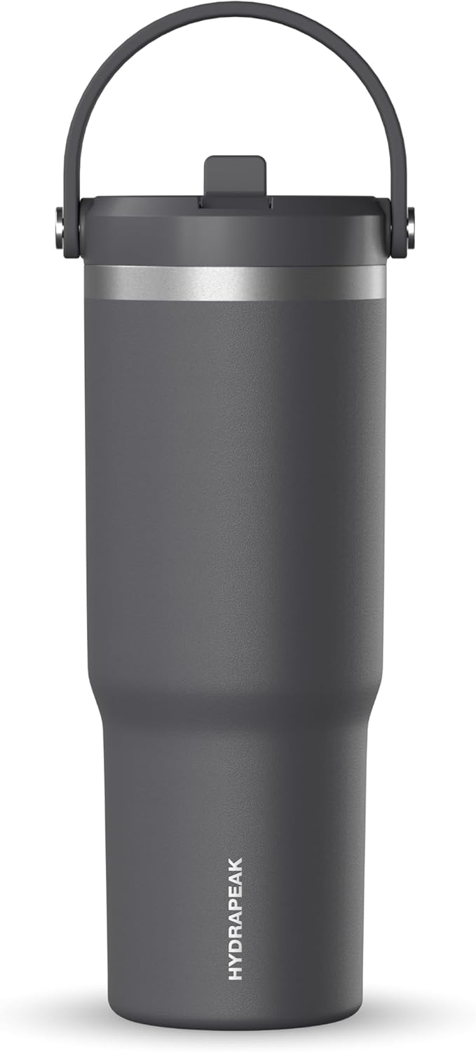 Hydrapeak Nomad 32 oz Tumbler with Handle and Straw Lid, Leakproof, Double Insulated, 32oz Cup, Stainless Steel | Grey Matter - Bloomnest