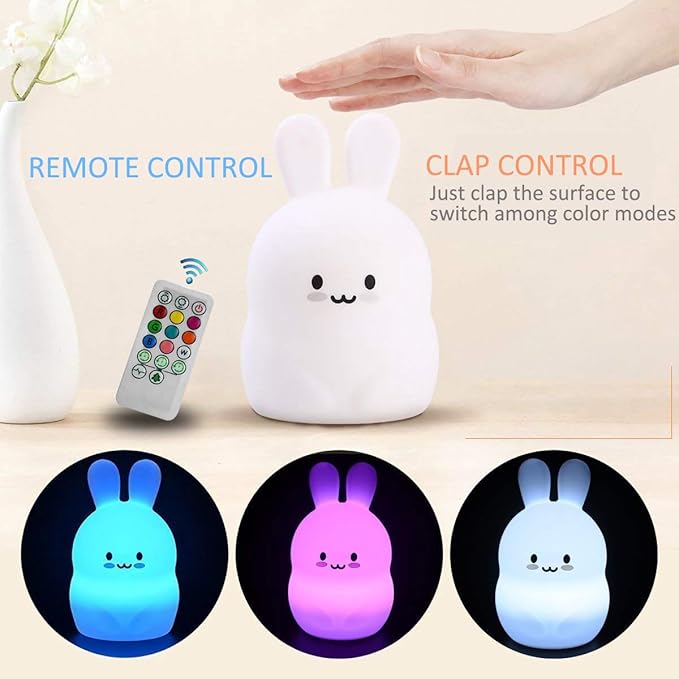 Large Rabbit Night Lights for Kids in Silicone, 9 Colors Baby Bedroom Lighting Children Bedside Table Lamps for Toddlers/Boys/Girls/Adults/Bedroom/Student/Elder/Bathroom/Outdoor - Large - Bloomnest