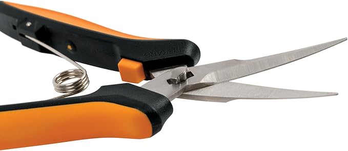 Fiskars Curved Micro-Tip Pruning Snips - 6" Garden Shears with Sheath and SoftGrip Handle - Yard and Garden Tools - Orange/Black - Bloomnest