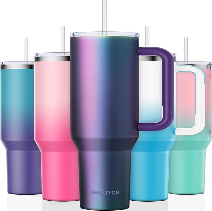 40 oz Tumbler with Handle and Straw Lid Insulated Tumblers Cups with Lids Straws Double Wall Vacuum Leak Proof Stainless Steel 40oz Tumbler Travel Mug Gifts for Men Women Him Her (Aurora) - Bloomnest