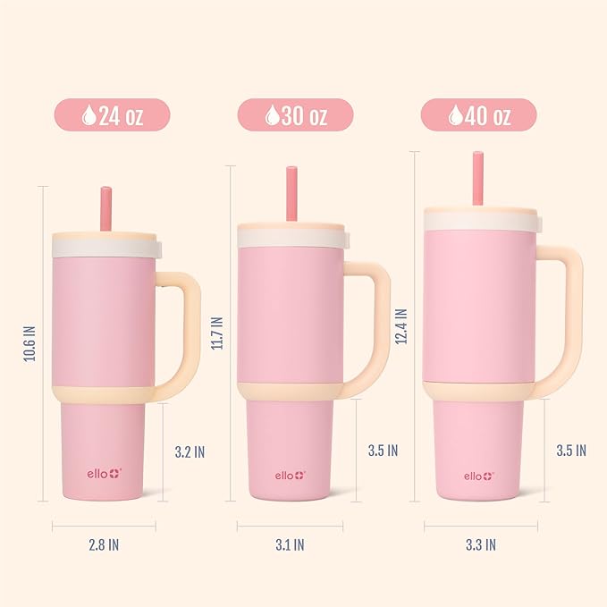 Ello Oasis 30 oz Tumbler with Handle & Retracting Straw | Reusable Insulated Stainless Steel Cup 100% Leakproof, Gifts for Teens Women Men | Keeps cold for 24 Hours, Cup Holder Friendly, Sunrise Glow - Bloomnest