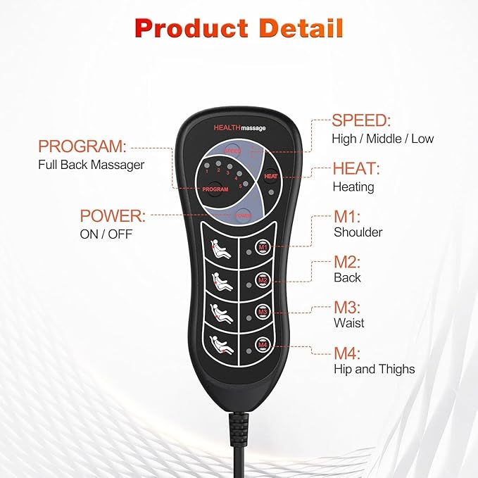 Back Massager with Heat for Pain Relief, Back Massage Chair Pad, Full Body Massage, Deep Tissue Vibration Massager with 2 Adapters, Office and Recliner - Bloomnest