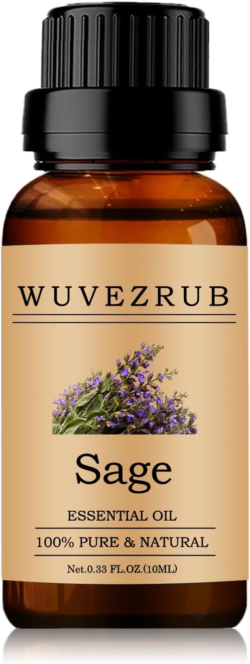 Sage Essential Oils 10ML, 100% Pure and Natural Essential Oil for Aromatherapy Diffuser - 0.33 Fl Oz/Sage WUVEZRUB