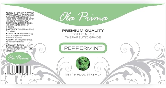 Ola Prima Peppermint Essential Oil Therapeutic Grade 16 oz for Aromatherapy, Diffuser, Cleaning, Lotions, Creams, Bath Bombs, Scrubs, Candles - Bloomnest