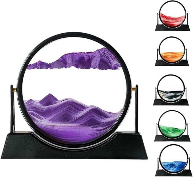 Moving Sand Art Picture Liquid Motion, 3D Quicksand Décor, Deep Sea Sandscapes with Display Flowing Sand Frame for Relaxing, Desktop Office Home Decoration (Purple) - Bloomnest