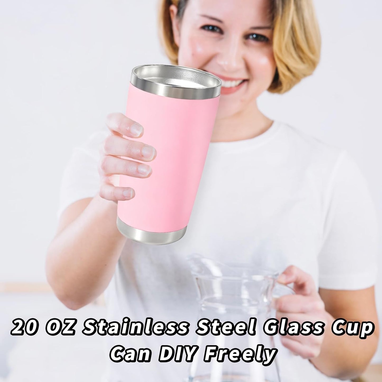 1 Packs, 20oz Stainless Steel Tumbler with Lid, Leakproof Double Wall Travel Mug for Hot/Cold Drinks, Home Office Outdoor Party Use, Durable Powder Coated Insulated Cup/Pink