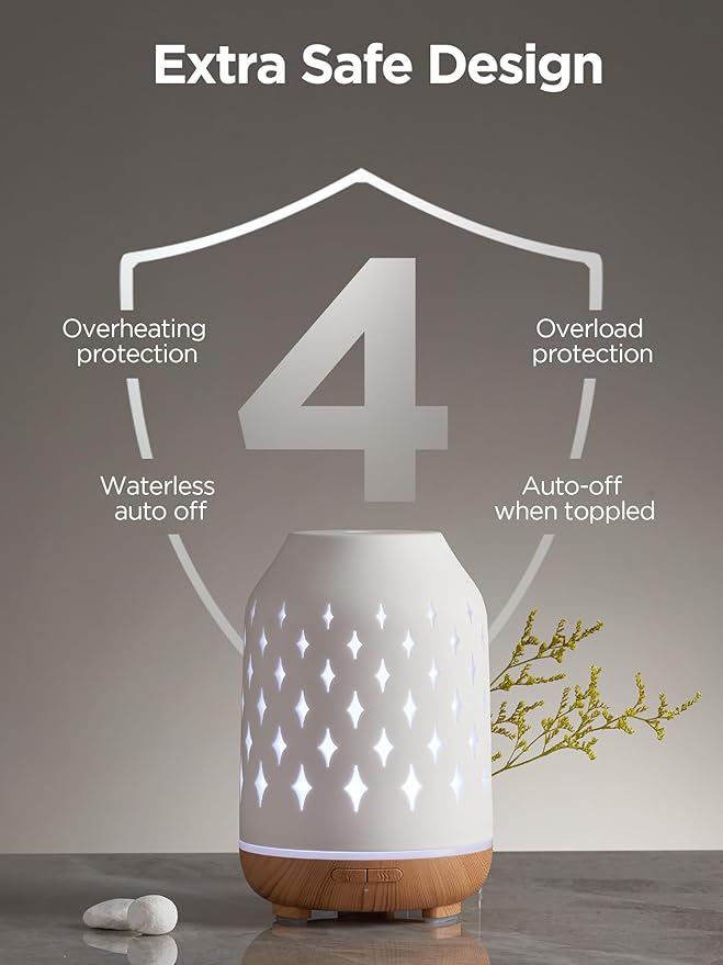 InnoGear Aromatherapy Diffuser, 150ml Ceramic Diffuser Ultrasonic Humidifier Cool Mist Essential Oil Diffusers for Home Air Diffuser with 2 Mist Modes Waterless Auto Off, White - Bloomnest