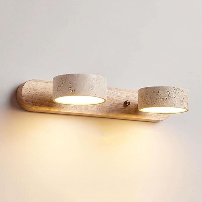 Japanese Wabi-Sabi LED Wall Sconce with Natural Stone Shade,Vintage Swivel Wall Lights,Modern Wall Sconce for Bathroom Mirror, Kitchen,Dining Room,Hallway,Vanity Lighting (B, 2 Heads) - Bloomnest