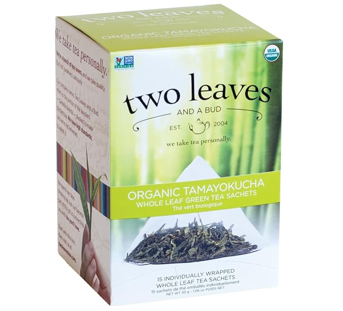 Two Leaves and a Bud Organic Tamayokucha Tea Bags, Whole Leaf Tea in Compostable Sachets, Green Japanese Tea, Light Flavor, 15 Count (Pack of 1) - Bloomnest