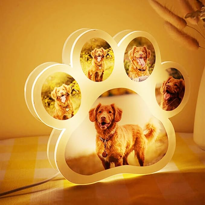 Personalized Dog paw Photo Lamp Custom Photo Night Light Acrylic Board Nightlight Decor Room Bedside Lamp Gifts for Christmas Birthday Gifts Personalized Gift for Pet Lover (Dog paw 2) - Bloomnest