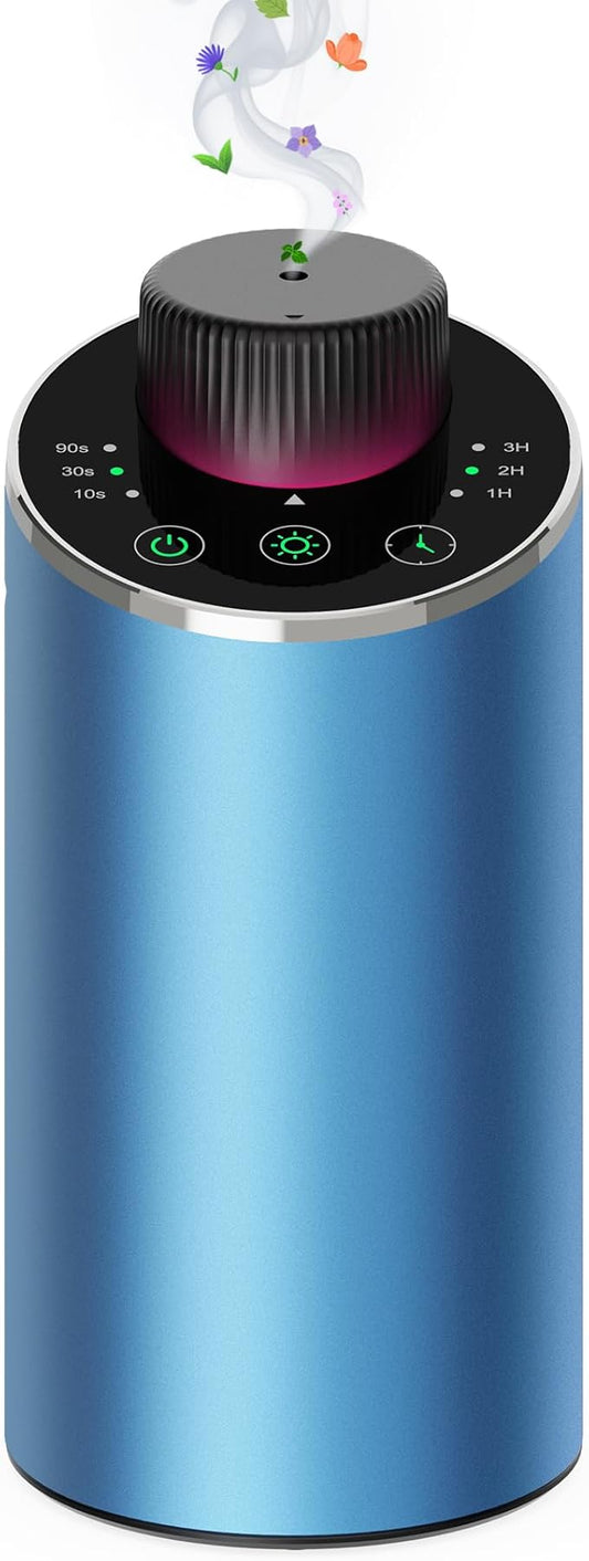 Waterless Essential Oil Diffuser Scent Aromatherapy Diffusers for Home Large Room, Car, Office, Portable Battery Operated Cordless Air Freshener, 4 Timers & 3 Mist Levels, 100ml Capacity (Blue) - Bloomnest