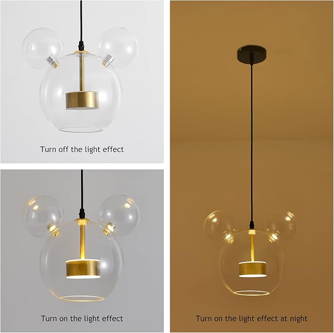 Cartoon Mouse Pendant Light Creative Personality Glass Chandelier Cute Fun Children's Bedroom Height Adjustable Ceiling White 001 001 - Bloomnest