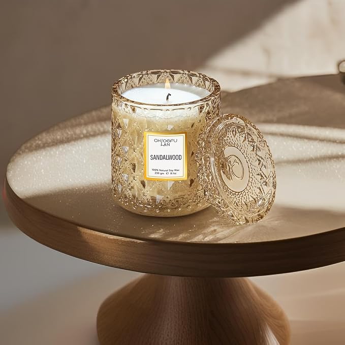Chloefu LAN Sandalwood Candle, Dad Gifts Candle, Natural Soy Scented Candles for Stress Relief, 55 Hours Lasting Burning, Great Gift for Women & Men - Bloomnest