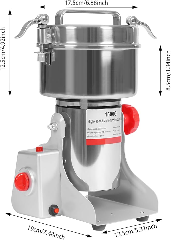 Electric Grain Mill Grinder, 1500g/3.31lbs High-speed 30000r/min Food Grinder, 110V 4100W Countertop Grain Mill for Dry Spice Herbs Grains Coffee Rice Pepper (1500g) - Bloomnest