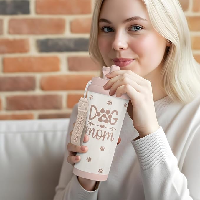 Dog Mom Tumbler - Stainless Steel 2-in-1 Lid Coffee Tumbler 18 oz, Insulated Travel Mug Gift for Dog Lovers Women Girls Mother, Birthday Christmas Mother's Day - Bloomnest