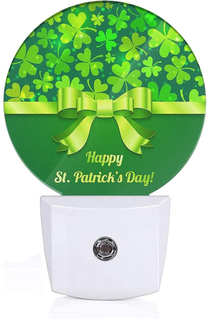 EKOBLA Shamrock Decorative Night Light Four Leaf Clover Plug-in Nightlights Auto Sensor Round LED Lamp for Men Women Boys Girls St Patrick's Day Gifts - Bloomnest