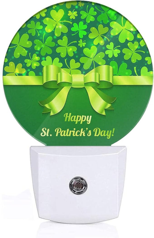 EKOBLA Shamrock Decorative Night Light Four Leaf Clover Plug-in Nightlights Auto Sensor Round LED Lamp for Men Women Boys Girls St Patrick's Day Gifts - Bloomnest