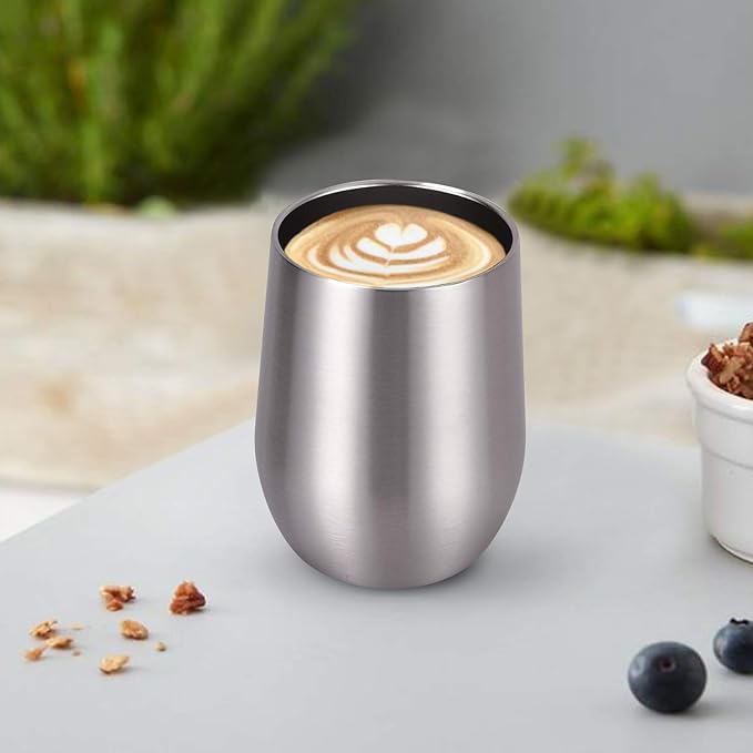 12 Pack Stainless Steel Wine Tumblers, 12Oz Double Wall Vacuum Insulated Wine Tumblers with Lids and Straws, Stainless Steel Stemless Wine Glasses for Coffee, Wine, Cocktails, Champaign, Silver - Bloomnest