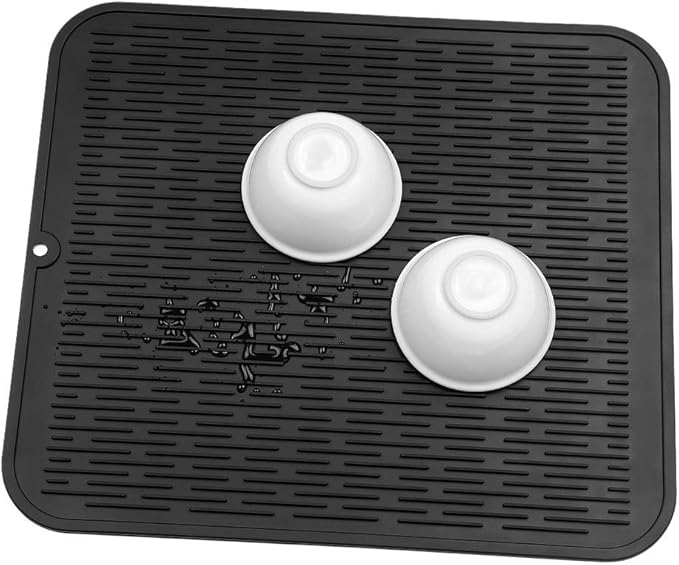 Silicone Dish Drying Mat for Multiple Usage,Easy clean,Eco-friendly,Heat-resistant Silicone Mat for Kitchen Counter or Sink,Refrigerator or Drawer Liner Black XL 18 inches x 16 inches - Bloomnest