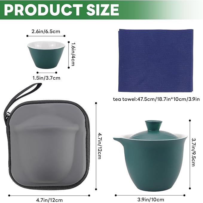 Portable Chinese Tea Set，Gongfu Kung Fu Tea Set，Porcelain Teapot & Teacups with Travel Bag for Travel Home Gifting Outdoor and Office（Green）