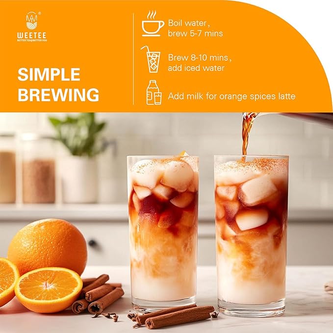 WT WEETEE Orange Spice Herbal Tea Bags, 2.5g x 50 Counts, Sweet Spices Tea Includes Cinnamon, Clove, Orange Peel, Rose Hips, Hibiscus & More, Natural Caffeine-free - Bloomnest