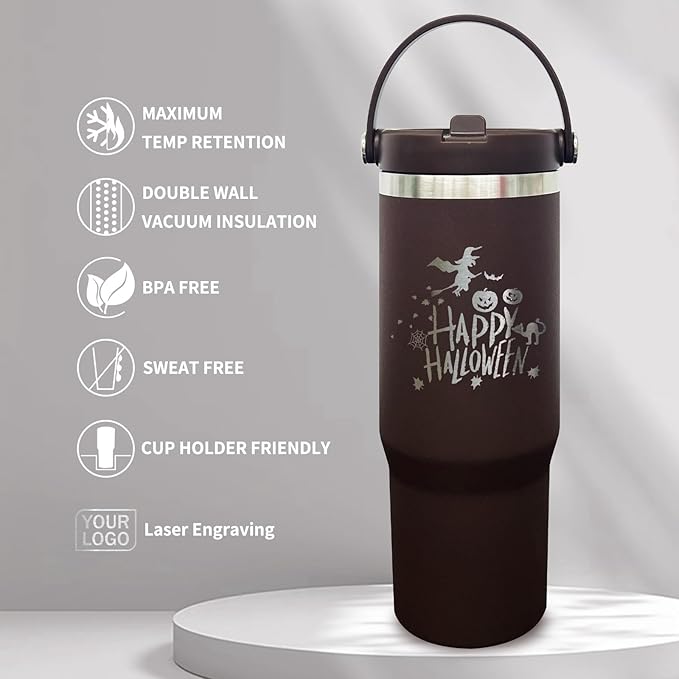 30 oz Tumbler with Handle, Double Wall Vacuum Insulated Tumblers with Flip Straw, Coffee Mug 30oz Powder Coated Cup for Hot and Cold Drinks(Coffee,8 pack) - Bloomnest