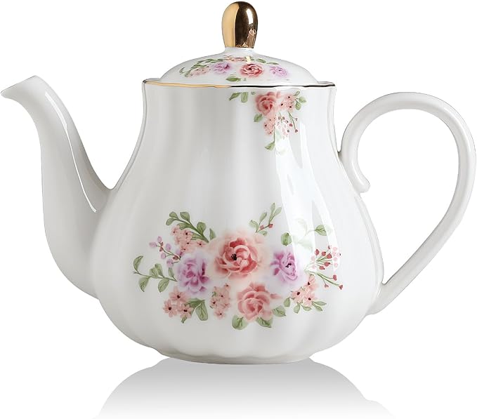 Sweejar Royal Teapot, Ceramic Tea Pot with Removable Stainless Steel Infuser, Blooming & Loose Leaf Teapot (Rose Flower, 40 Ounce) - Bloomnest