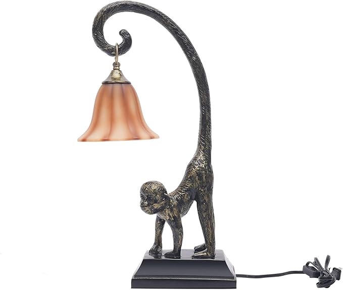 Tiffany Table Lamp Resin Bronze Monkey Lamp Vintage Animal Desk Lamp Bedside Light Easy Use for Home Decor,Living Room, Bedroom 23inch Tall Push Button Switch (Right) - Bloomnest