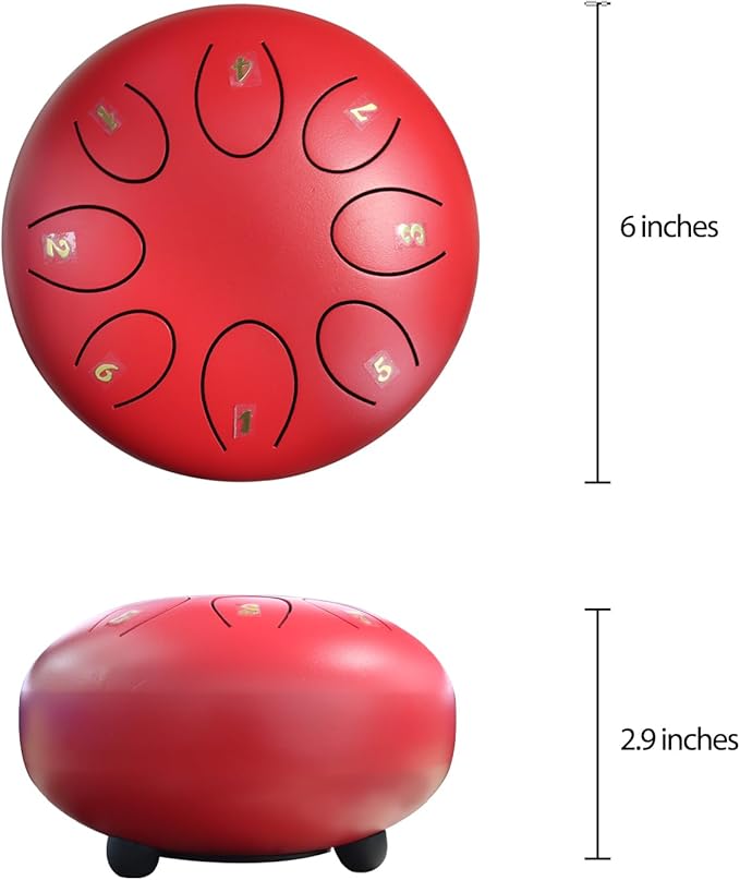 REGIS Steel Tongue Drum 6 inch 8 Notes Musical Percussion Instrument, rain Drum for Outside - Musician Gift for Family and Friends(red)