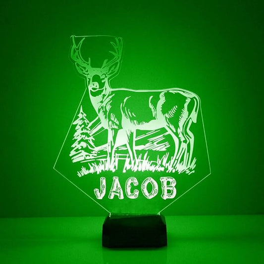 Hunting Buck Deer Custom 3D Illusion Lamp with Remote | LED Night Light with Personalized Name, Logo, Image, Design | 4 Modes, 16 Light Colors | USB or Battery Power | Made in The USA - Bloomnest