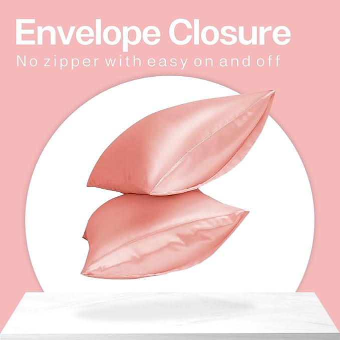 MR&HM Satin Pillowcase for Hair and Skin, Silk Satin Pillowcase 2 Pack, King Size Pillow Cases Set of 2, Silky Pillow Cover with Envelope Closure (20x36, Blush) - Bloomnest