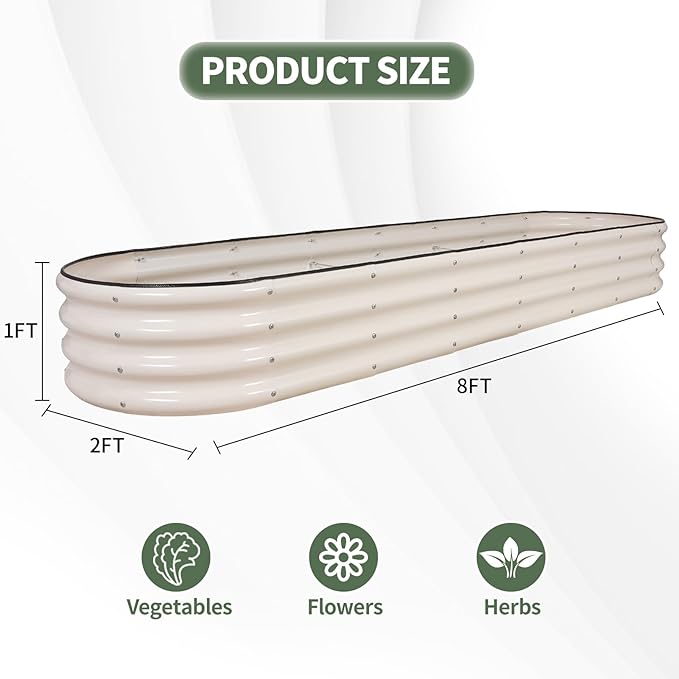 1MORE Galvanized Raised Garden Bed- Planter Garden Boxes Outdoor, Raised Beds for Gardening, 8x2x1ft Metal Garden Bed Kit for Vegetables Flower, Planter Raised Beds with Protective Tape & Tools.White - Bloomnest