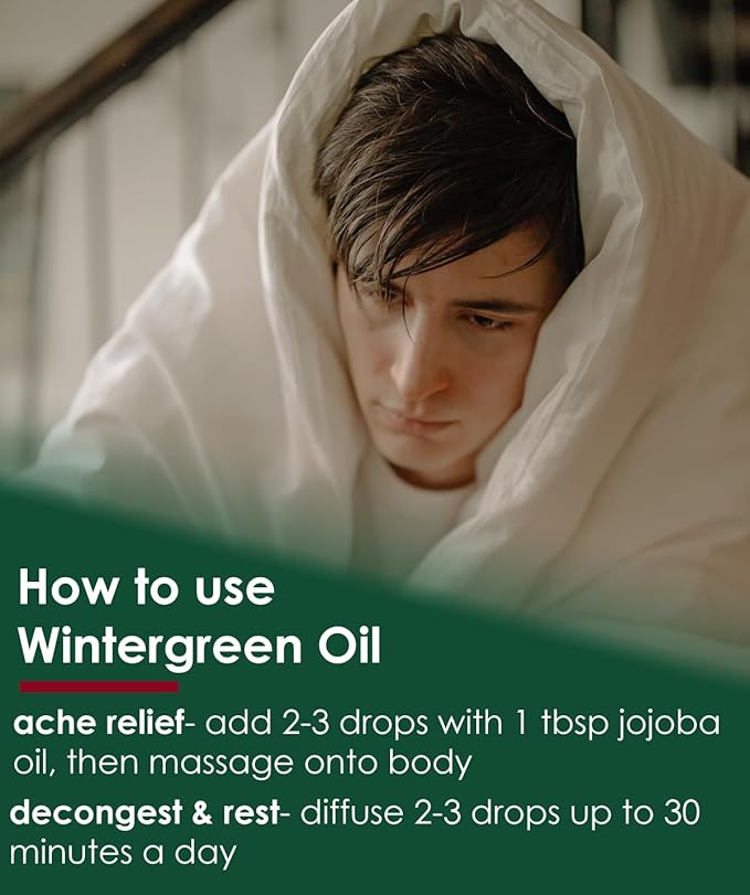 Wintergreen Essential Oil - 16 fl oz (473 ml) Amber Glass Bottle w/Child Resistant Cap - 100% Pure Essential Oil - GreenHealth - Bloomnest